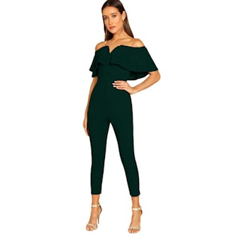 Verdusa Off Shoulder Ruffle High Waist Jumpsuit