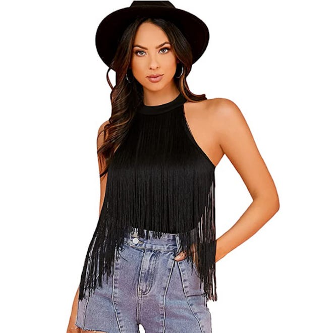 Verdusa Fringe Halter Bodysuit