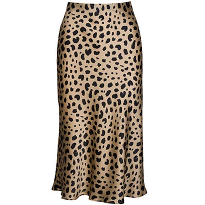 Soowalaoo High Waist Leopard Midi Skirt