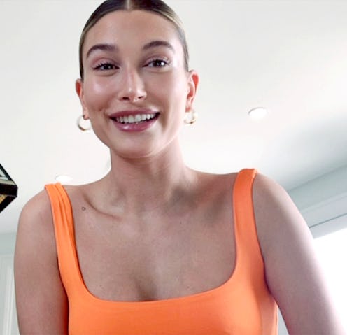 Hailey Bieber appearing via video link for a fashion event