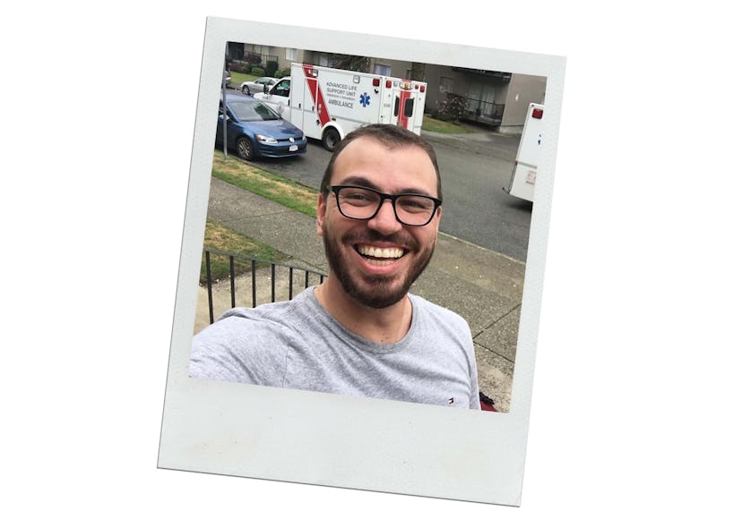 Selfie of man smiling on his front porch.