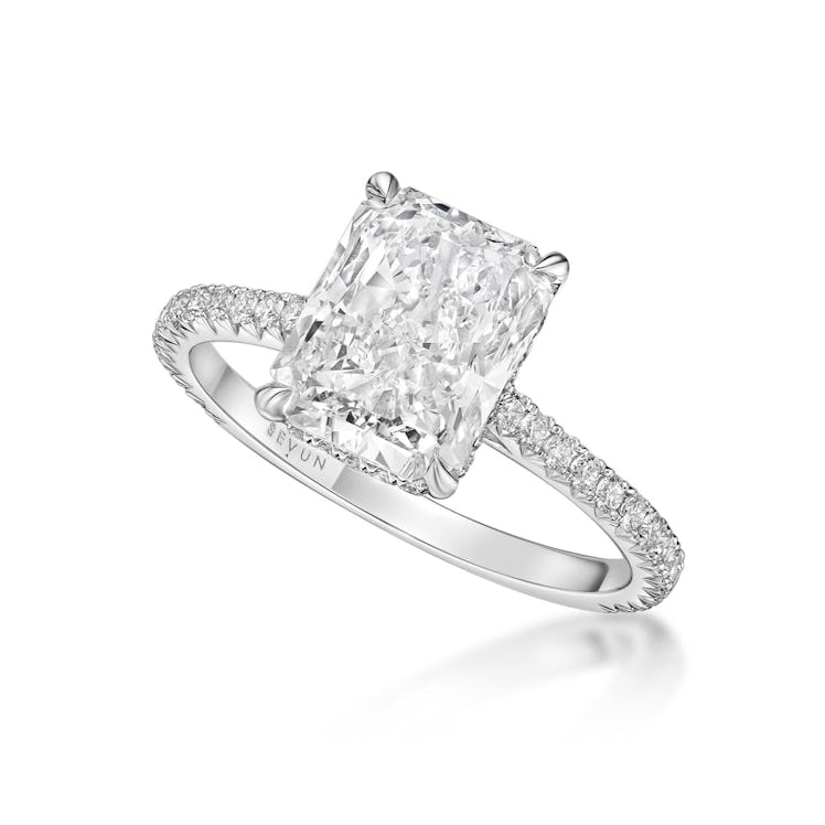 Radiant Cut Diamond Ring on a pave band