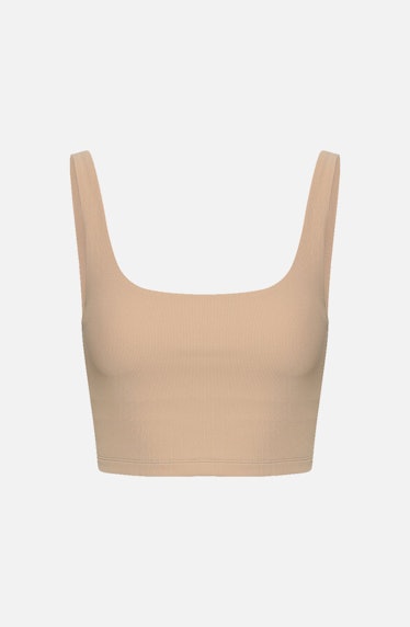 beige ribbed workout crop top bra