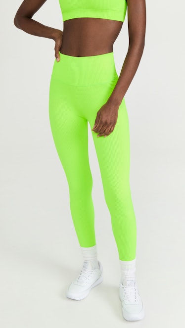 neon green ribbed workout leggings