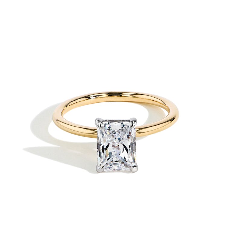 Radiant Ultra Thin Solitaire Engagement Ring Setting with Platinum Prongs