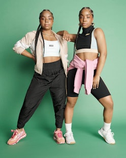 two models wearing activewear and sneakers