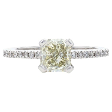 Light Yellow Radiant Diamond Engagement Ring, 14k White Gold Solitaire