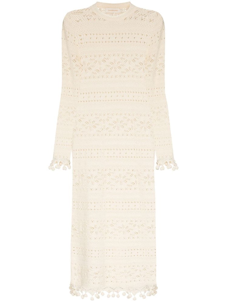 cream crochet midi dress