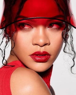 Fenty Beauty icon lipstick campaign photo rihanna red visor