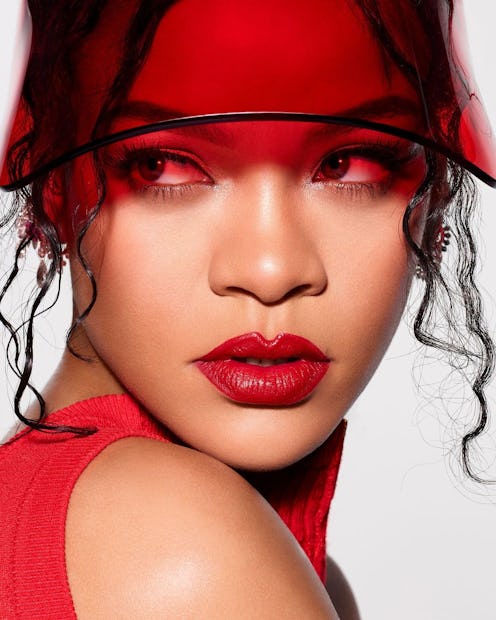 Fenty Beauty icon lipstick campaign photo rihanna red visor