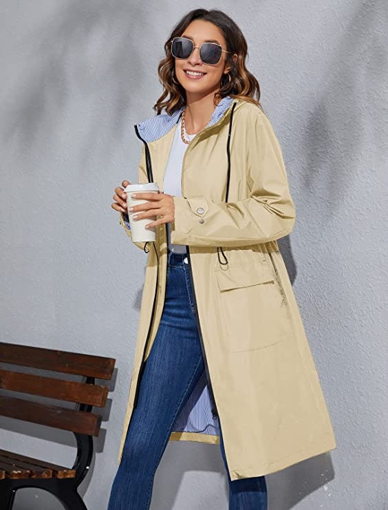 JASAMBAC Waterproof Lightweight Outdoor Trench Raincoat