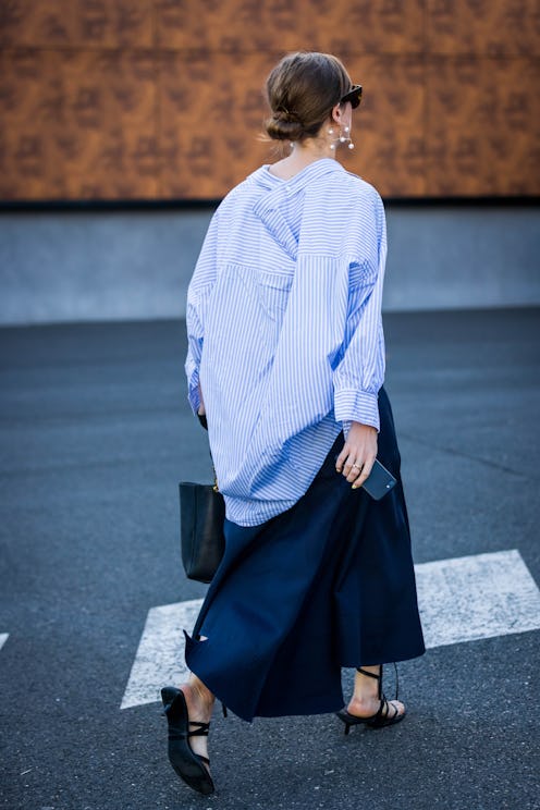 street style star wearing button-down shirt