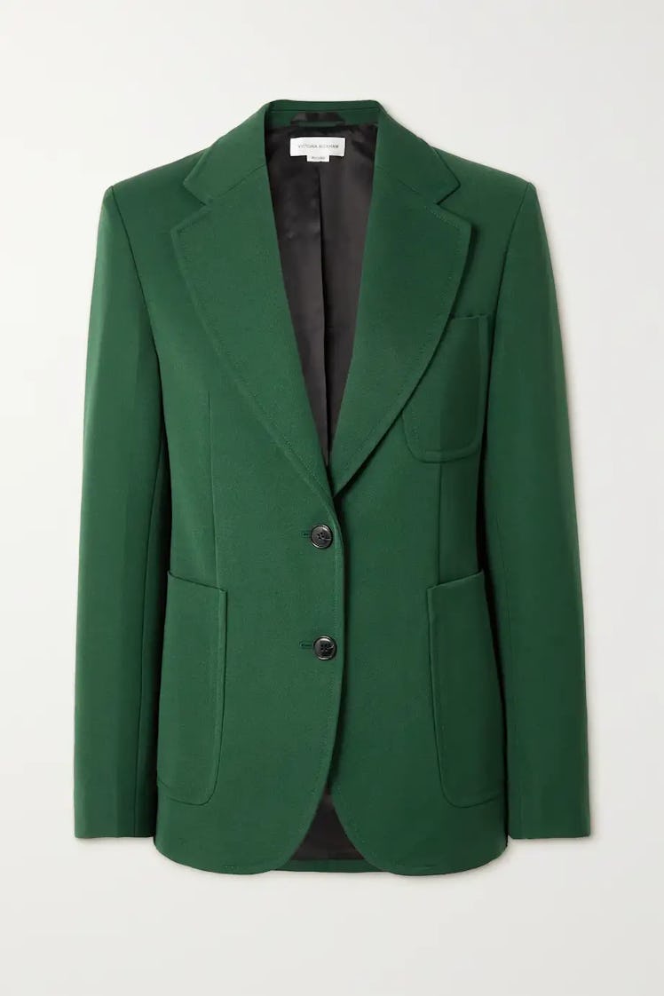 Victoria Beckham green blazer.