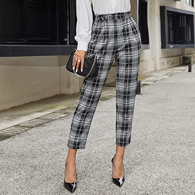 GRACE KARIN Elastic Waist Plaid Pants