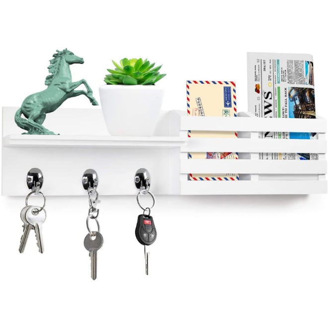 Greenco Entryway Wall Mounted Floating Shelf Letter Holder