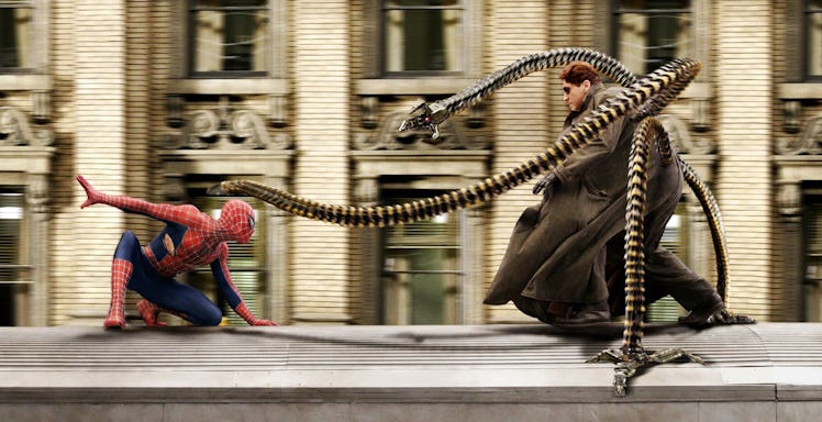 Spider-Man facing Doc Ock on the train in 2004's Spider-Man 2