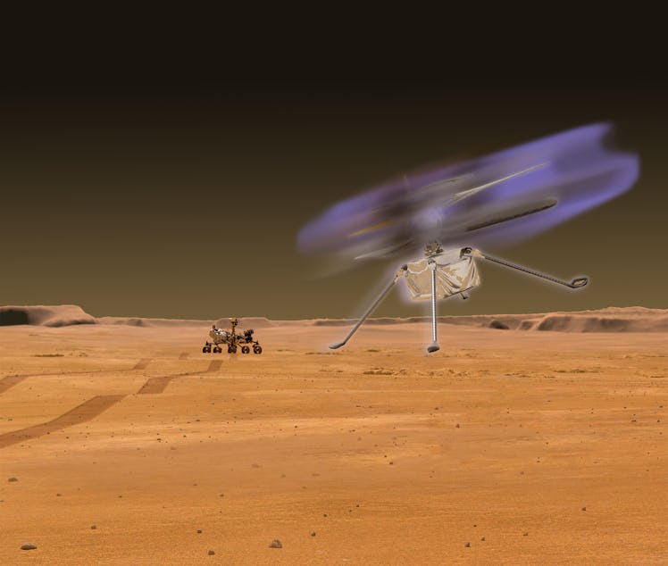 An artist's impression of how a drone's wings could glow in the Mars atmosphere.