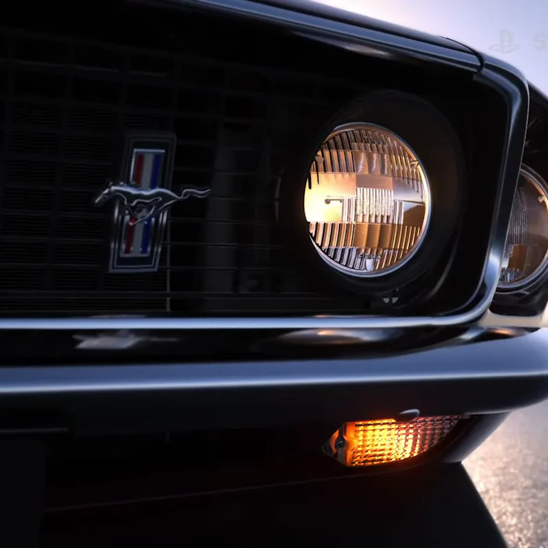 Front part and light of a Mustang car