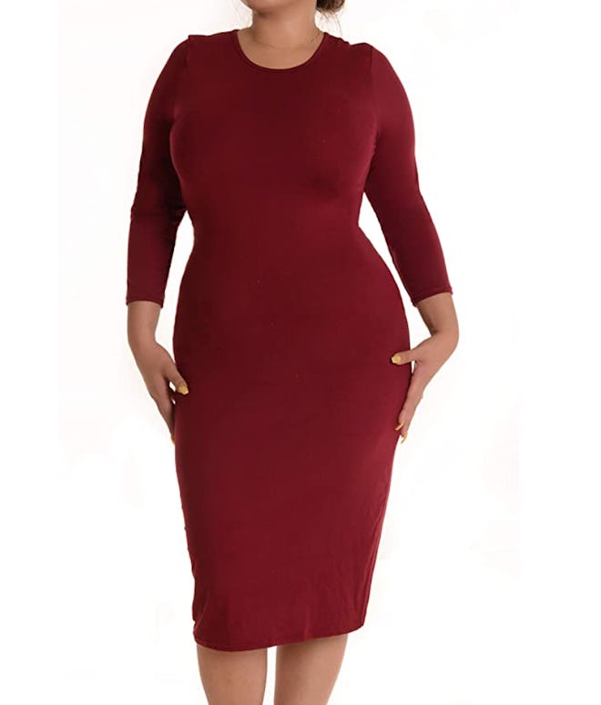 ICONOFLASH 3/4 Sleeve Bodycon Midi Dress