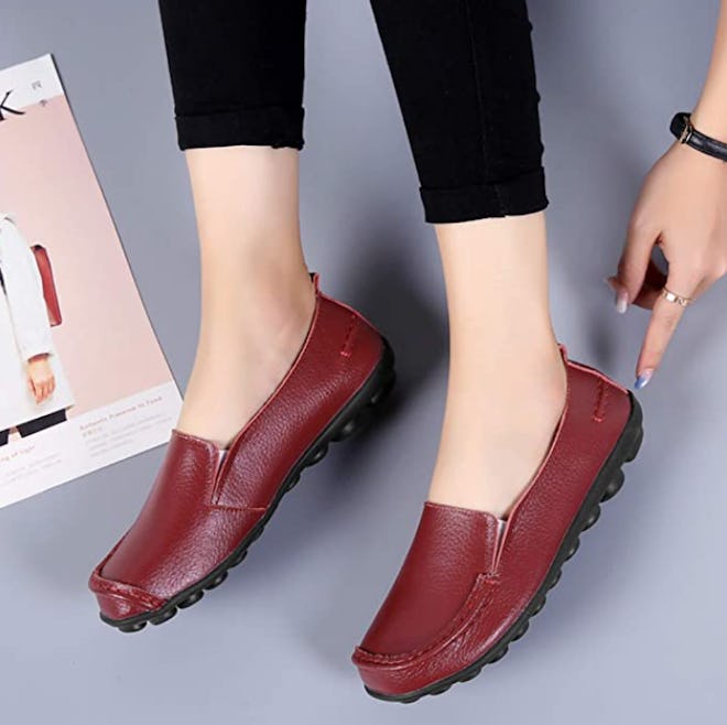 ANYUETE Leather Loafers Comfortable Flat Shoes