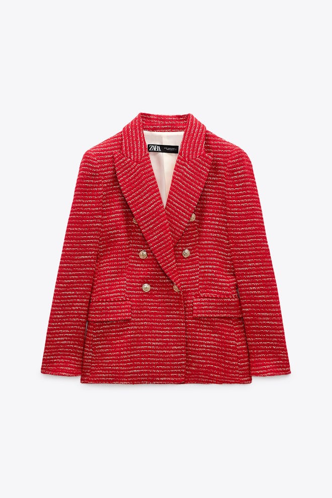 Zara red textured blazer.