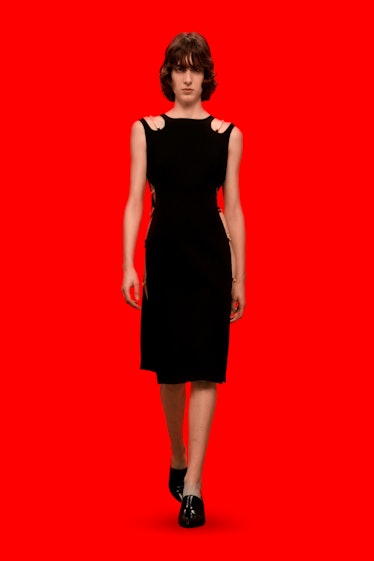 Model in black dress at Christopher Kane fall 2022