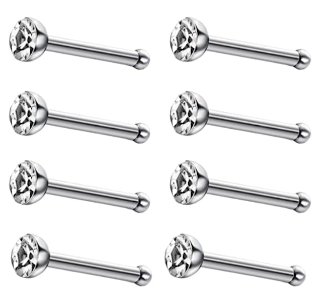This is the best multipack of stainless steel crystal nose studs for sensitive skin.