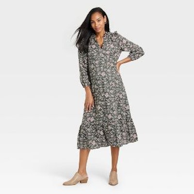 The Nines By Hatch 3/4 Sleeve Tiered Maternity Dress