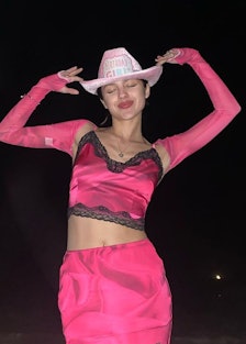 Olivia Rodrigo wearing a pink cowboy hat on her 19th birthday