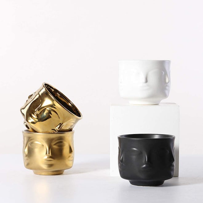 Ardax Black Ceramic Decorative Bowl with Face Pattern