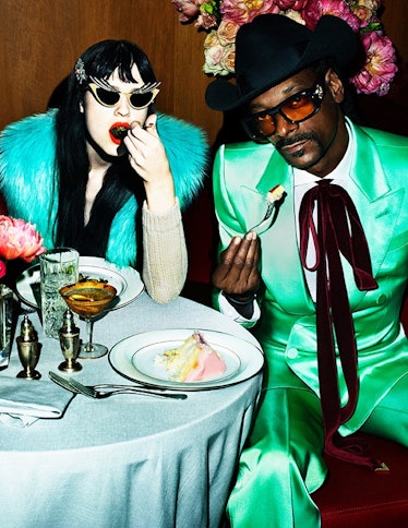 Snoop Dog in green suit in the Gucci Love Parade campaign