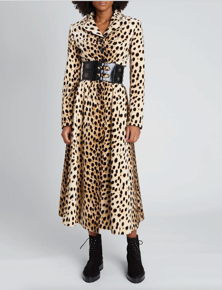 Alaïa's Long Leopard-Print Corset Coat.