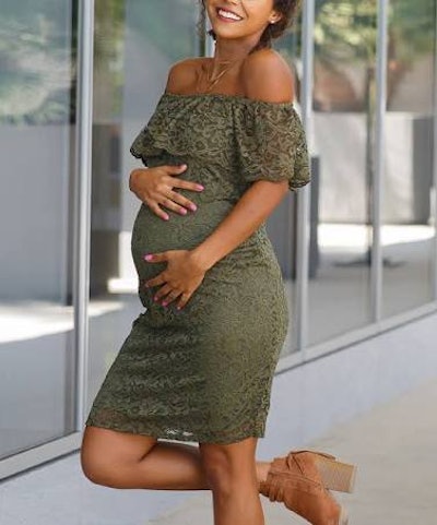 Olive Lace Off Shoulder Fitted Maternity Dress