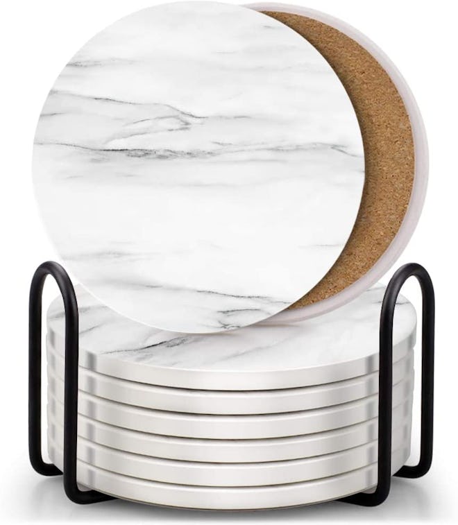 EAGMAK Absorbent Marble Style Ceramic Drink Coasters  (8-Pack)