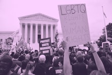 Protesters demanding LGBTQ+ rights outside the Supreme Court in 2019.