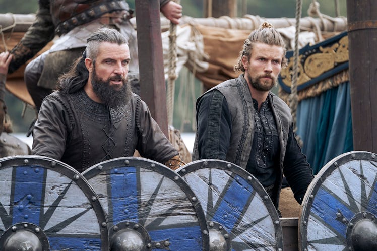 Bradley Freegard as Canute and Leo Suter as Harald in Episode 2 of Vikings: Valhalla.