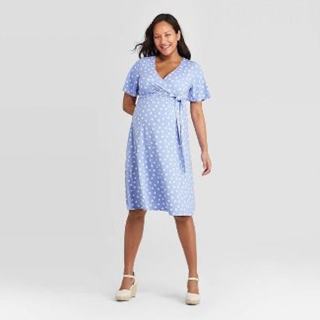 Short Sleeve Knit Wrap Maternity Dress