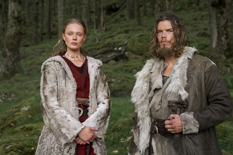 Frida Gustavsson as Freydis and Sam Corlett as Leif in Vikings: Valhalla.