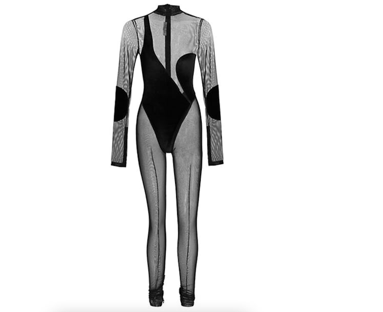 LaQuan Smith Mesh And Velvet Catsuit