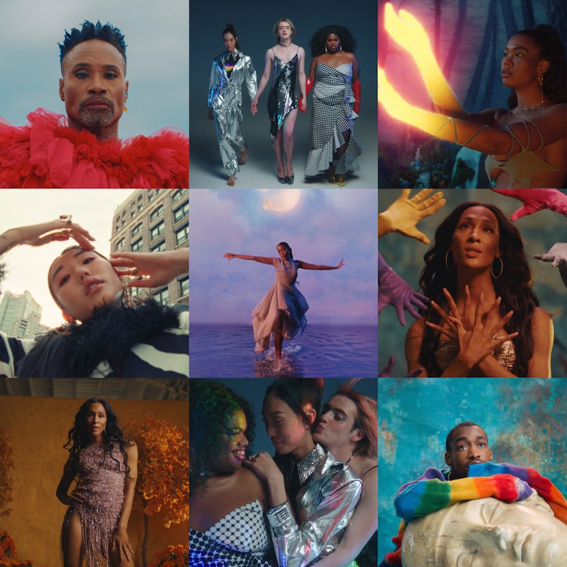 A collage of stills by Peter Pascucci featuring individuals as well as groups of people