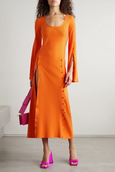 Christopher John Rogers orange spring wedding guest dress