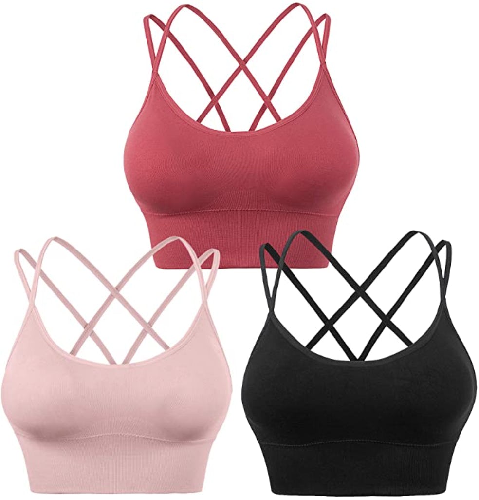 Evercute Strappy Cross Back Sports Bras (3-Pack)