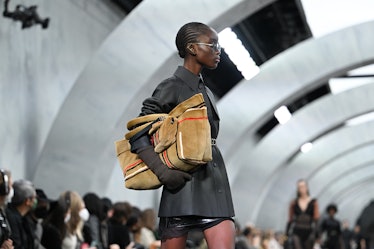 A model walks the runway at the Fendi fashion show during the Milan Fashion Week Fall/Winter 2022/20...