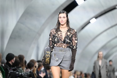 Vittoria Ceretti walks the runway at the Fendi fashion show during the Milan Fashion Week Fall/Winte...