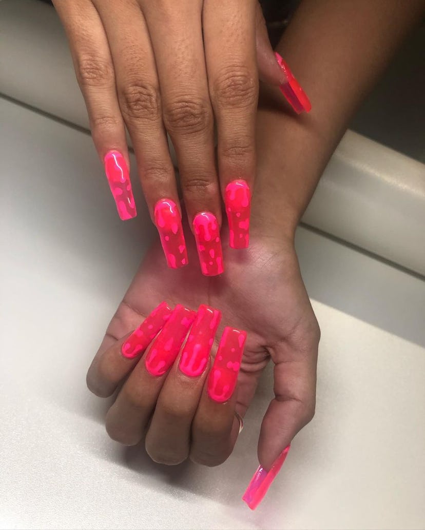 pink lava lamp nails long and sqaure