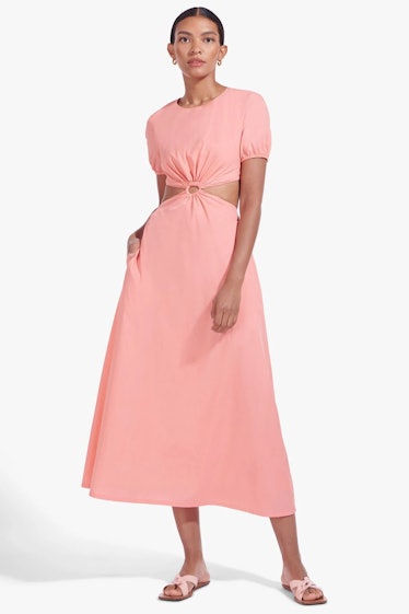 Staud pink spring wedding guest dress