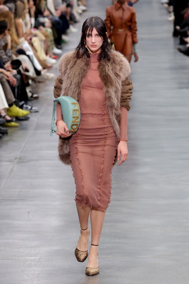 A model walks the runway at the Fendi fashion show during the Milan Fashion Week Fall/Winter 2022/20...