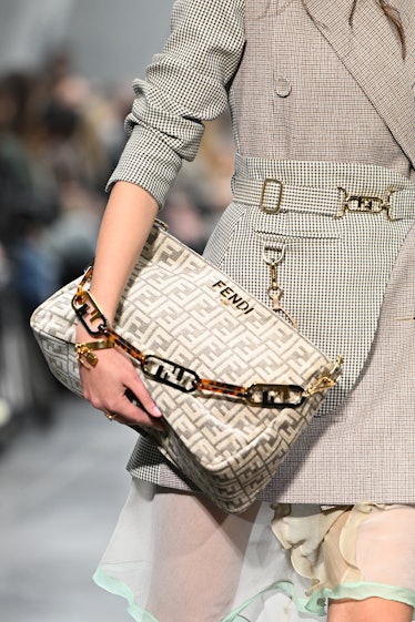 A model walks the runway at the Fendi fashion show during the Milan Fashion Week Fall/Winter 2022/20...