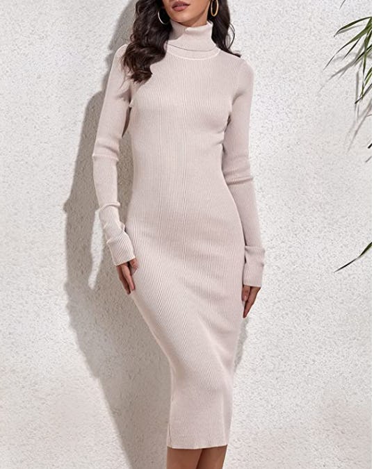 Rocorose Turtleneck Long Sleeve Knit Sweater Dress