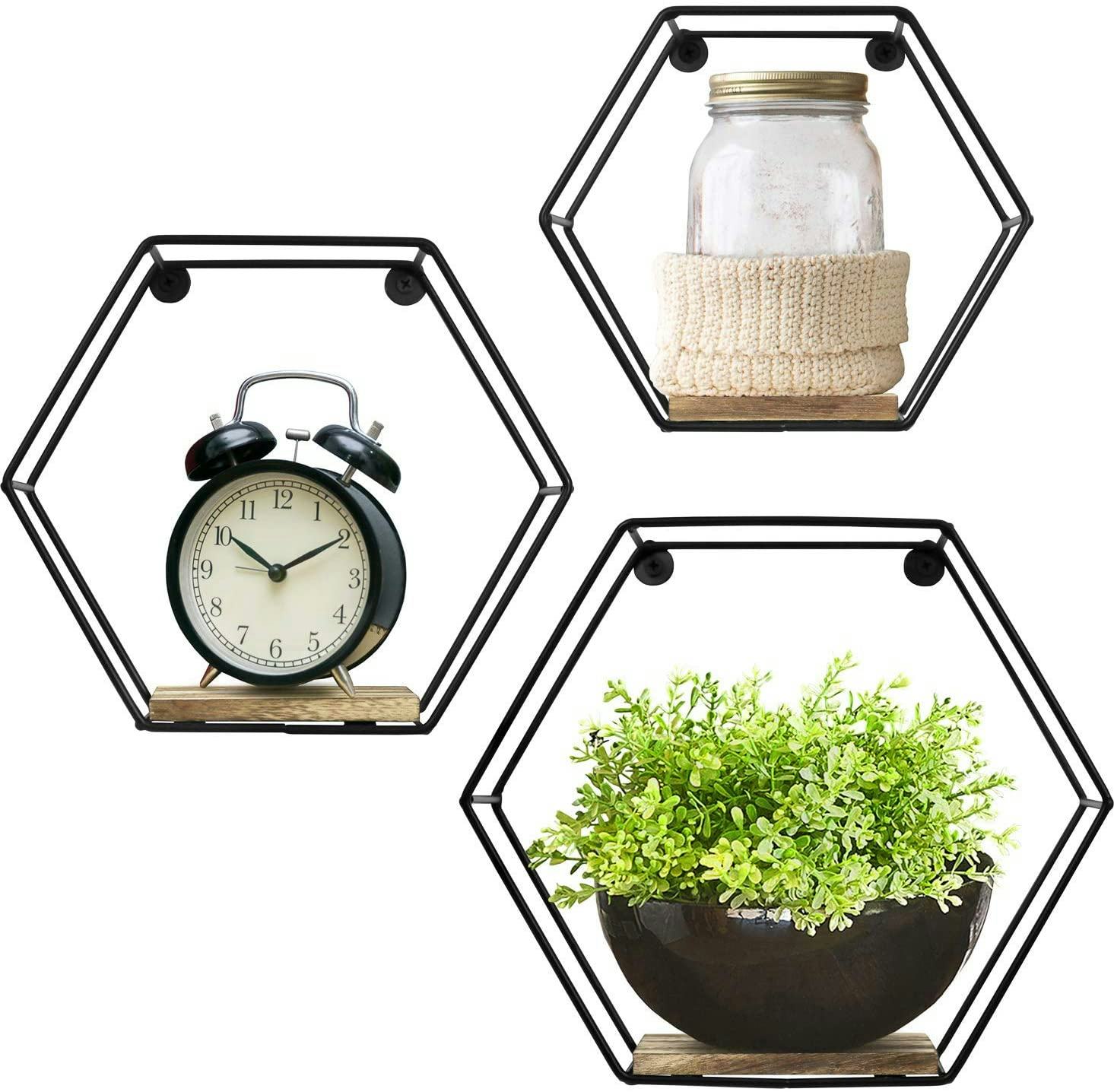 Greenco Geometric Hexagon Shaped Floating Shelves (Set of 3)